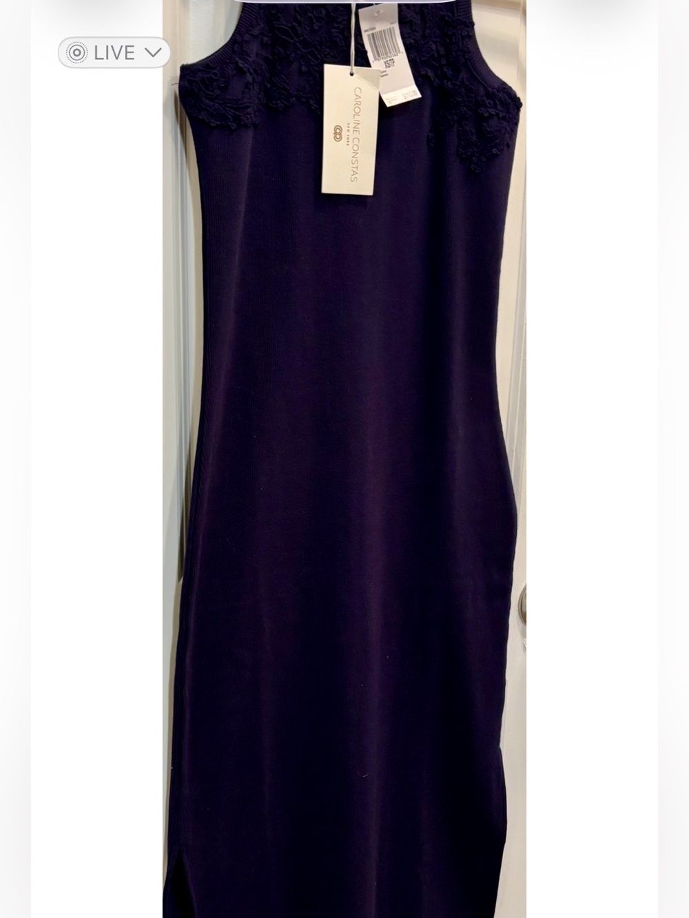 Carolina Constas Navy Crochet Lace Bodycon Midi Dress NWT Sm Wedding Date Night